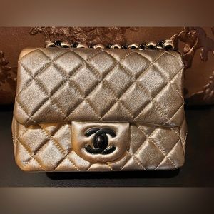<SOLD>Chanel mini square flap bag gold and black hardware